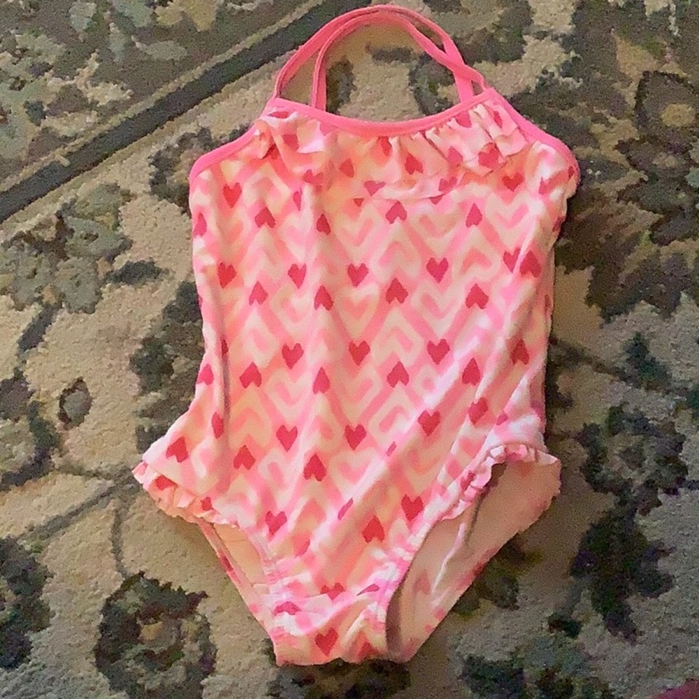 Child of mine swimsuit pink with hearts ruffled  edges size 4T great sha…